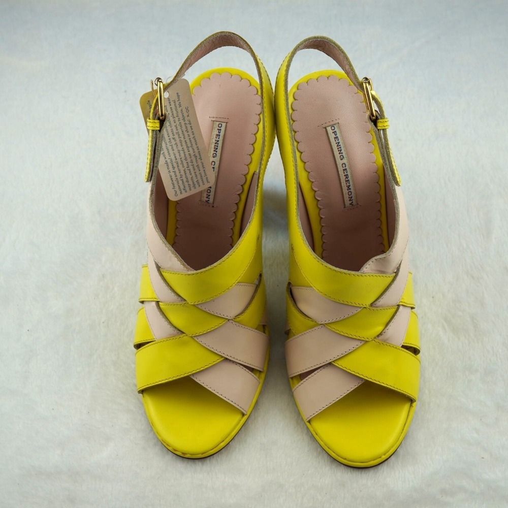 Opening Ceremony Colorblock Heels Yellow Blush Pink Leather Platform Sandals Sz‎